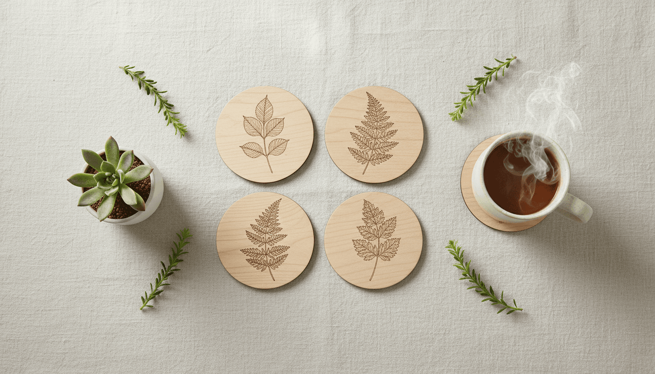 Engraved wooden coasters set